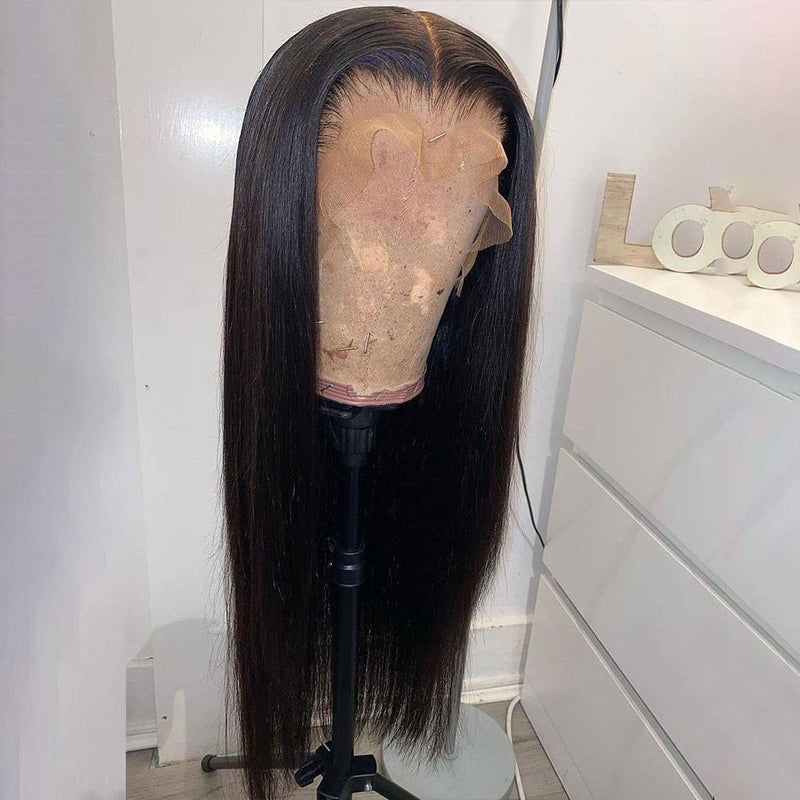 Free Part Silk Natural Straight Lace Frontal Wig With Baby Hair