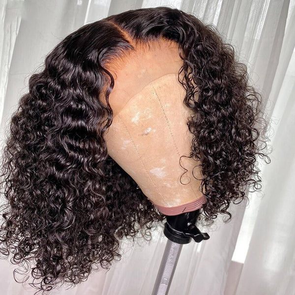 Natural Hairline Short Cut Curly Bob 13*4 Lace Frontal Wig 180% Density