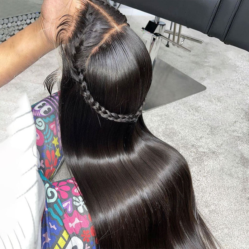 Free Part Silk Natural Straight Lace Frontal Wig With Baby Hair