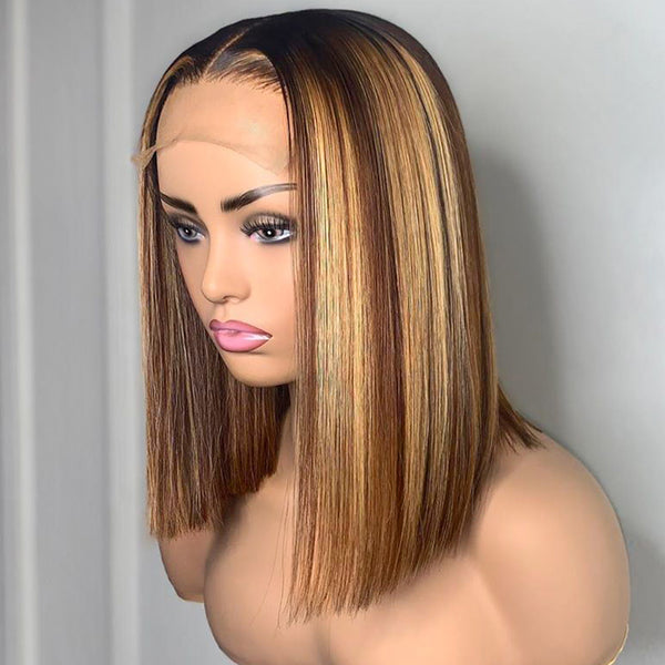 Sweet Girl Highlight Straight Bob Virgin Hair Lace Frontal Wig