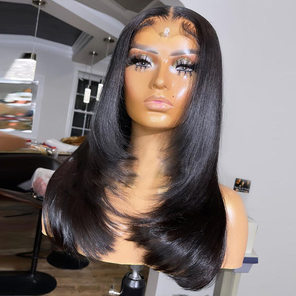 Silk And Smooth Straight Virgin Hair Lace Frontal Wig Middle Part