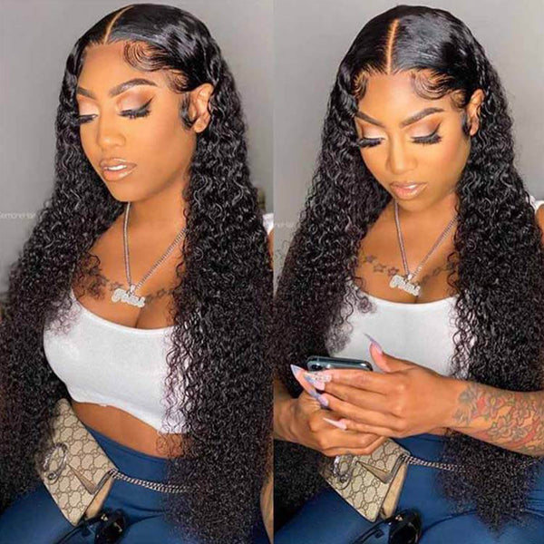 Long Compact Curly Virgin Hair Lace Frontal Wig With Baby Hair