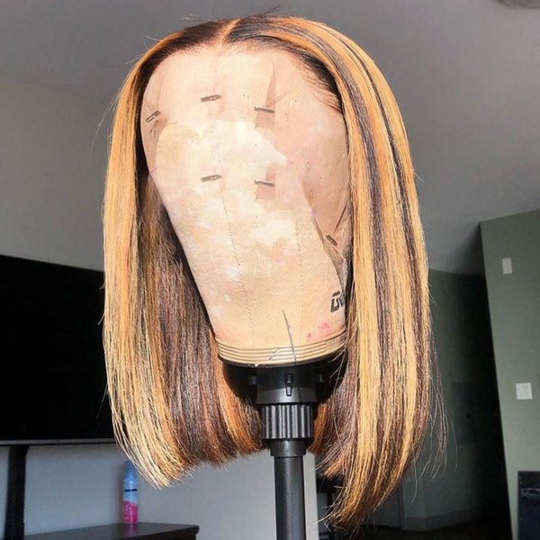 Mix Color Highlight Straight Bob Cut Full End Lace Frontal Wig