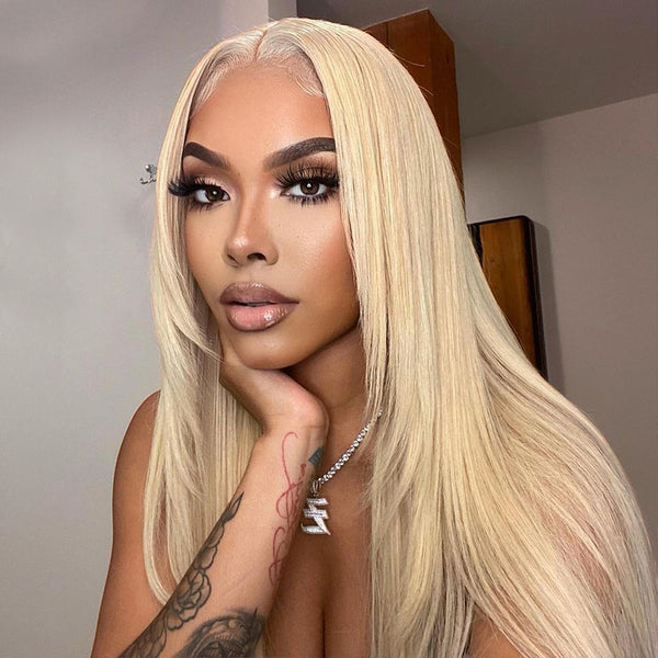 Fashion Style Blonde Straight Virgin Hair Lace Frontal Wig 150% Density