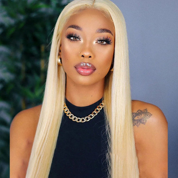 #613 Blonde Straight Virgin Hair Lace Frontal Wig 180% Density