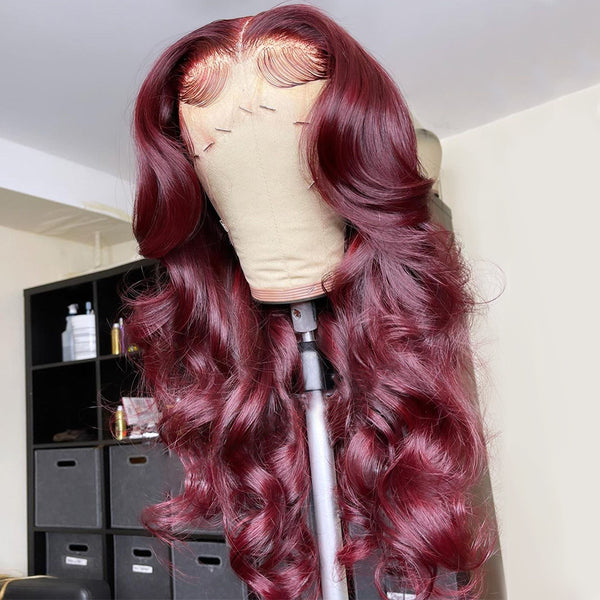 Plum Color Loose Wave Virgin Hair Lace Frontal Wig